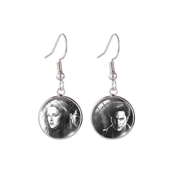 Twilight Edward Jacob round photo fish hook earrings