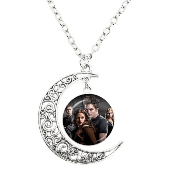 Twilight moon pendant necklace glass cabochon Bella Edward Jacob