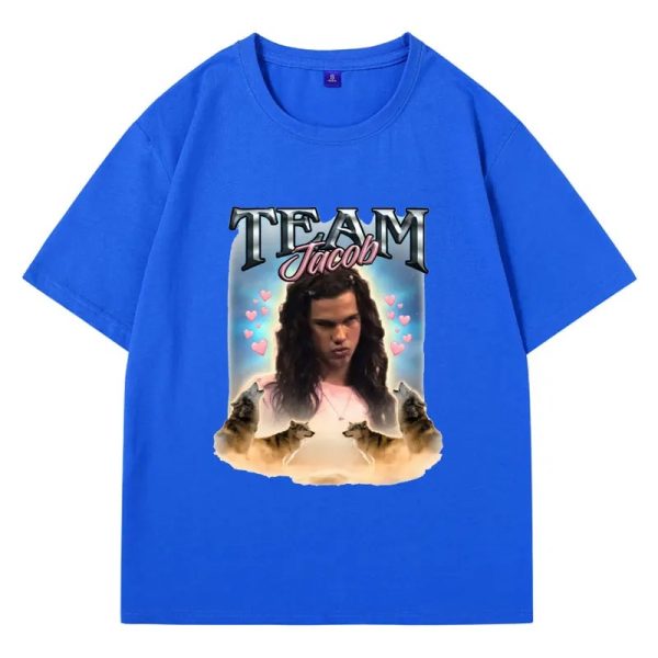 Funny Team Jacob fan collage printed oversized T-shirt for men and women, soft summer cotton with short sleeves.