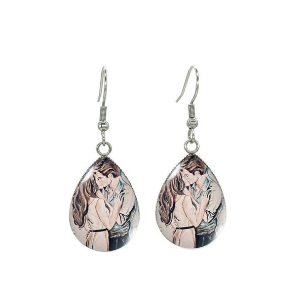 Handcrafted Twilight Bella and Edward glass cabochon earrings