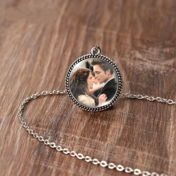 Twilight Bella Edward antique glass dome necklace