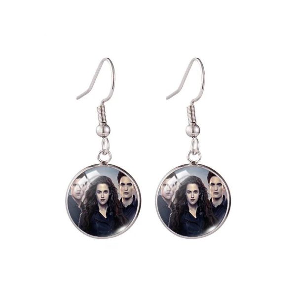 Twilight Edward Jacob round photo fish hook earrings