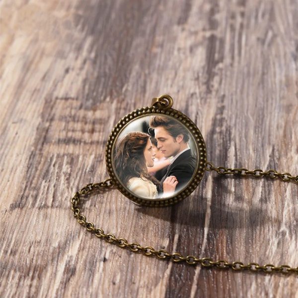 Twilight Bella Edward antique glass dome necklace