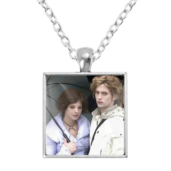Twilight square pendant necklace with Bella, Edward, Jacob, and Renesmee