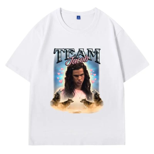 Funny Team Jacob fan collage printed oversized T-shirt for men and women, soft summer cotton with short sleeves.