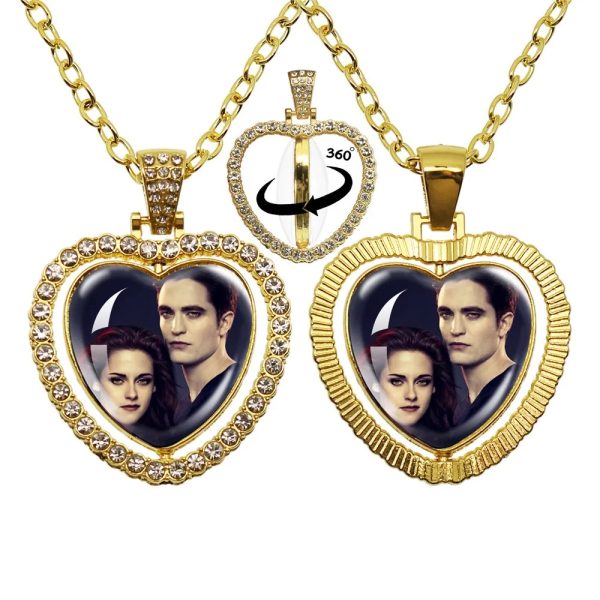 Twilight-inspired glass heart double sided necklace