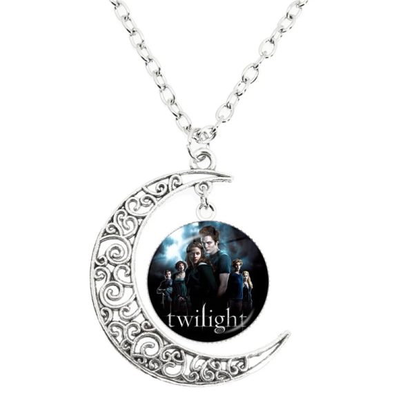 Twilight moon pendant necklace glass cabochon Bella Edward Jacob