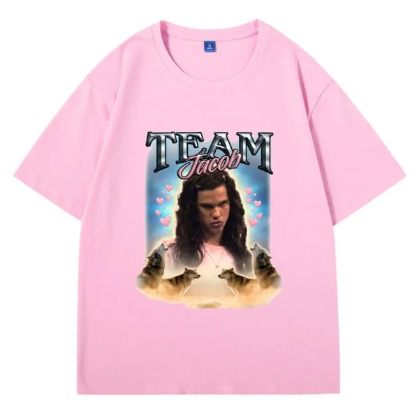 Funny Team Jacob fan collage printed oversized T-shirt for men and women, soft summer cotton with short sleeves.