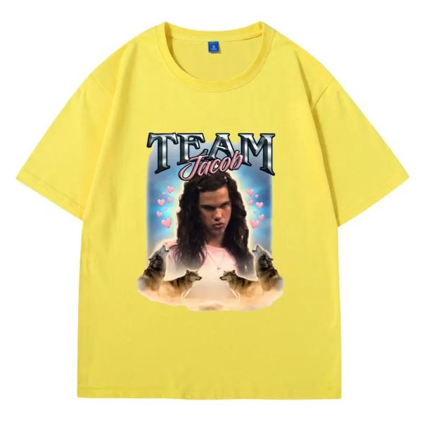 Funny Team Jacob fan collage printed oversized T-shirt for men and women, soft summer cotton with short sleeves.